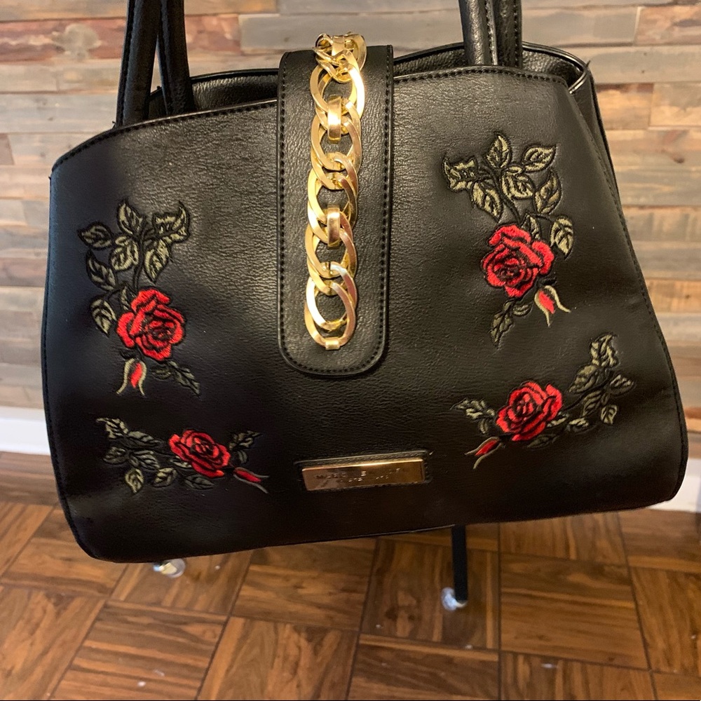 Marc New York Black, Rose-Embroidered Purse